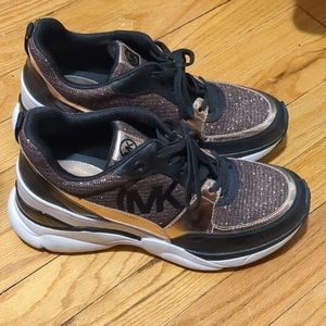 Michael Kors Black and Rose Gold Wedge Sneakers